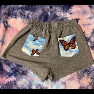 SHEIN Butterfly Print Pocket Patched Track Shorts
